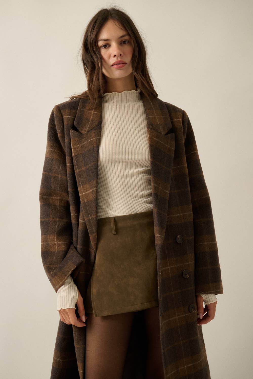 Plaid Felt Double-Breasted Overcoat