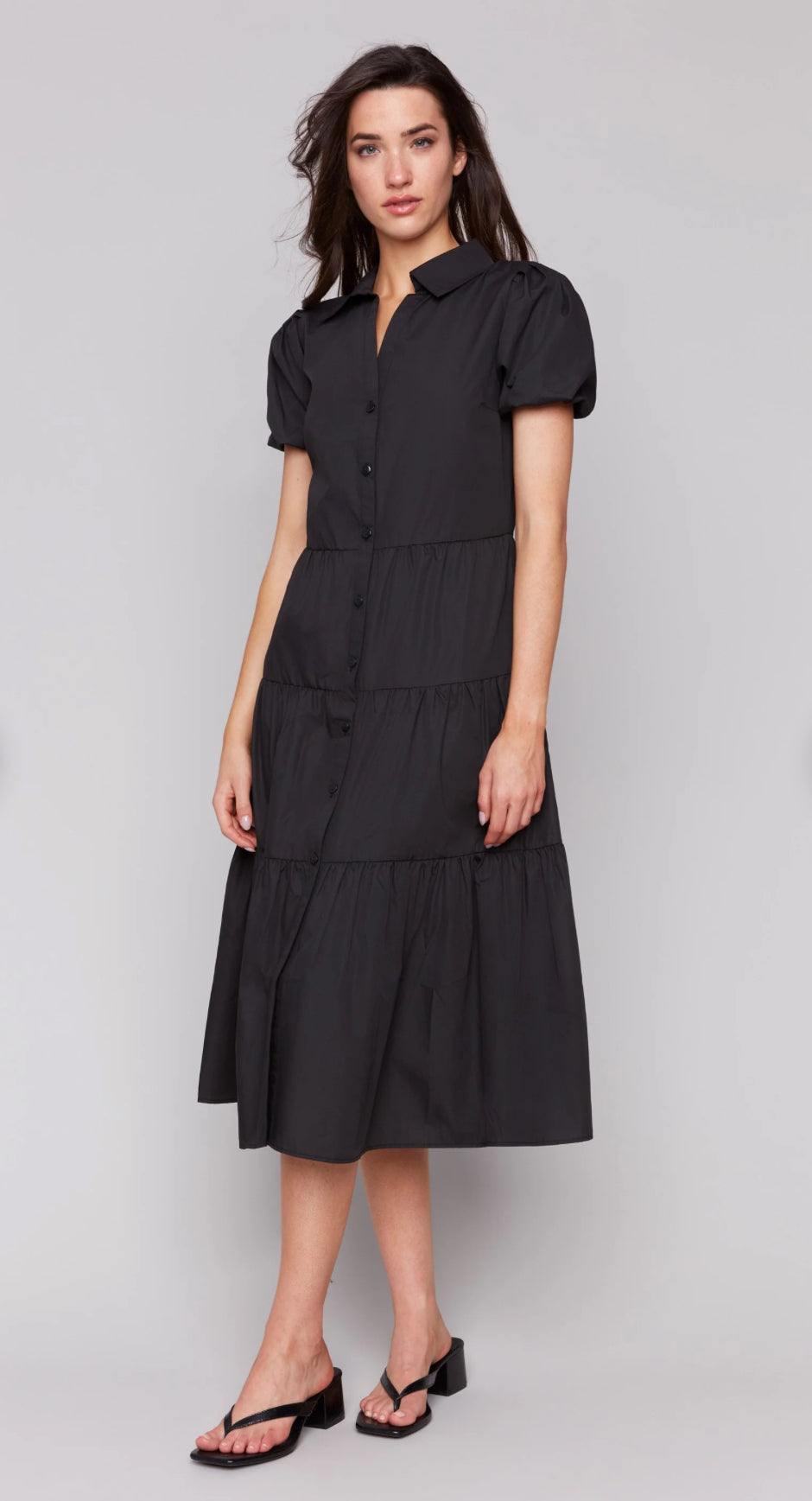 Poplin puff sleeve maxi dress