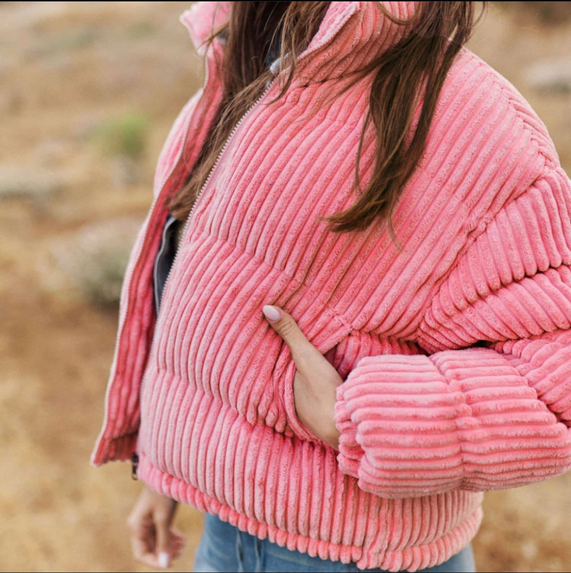 Hot Pink Corduroy Puffer Jacket