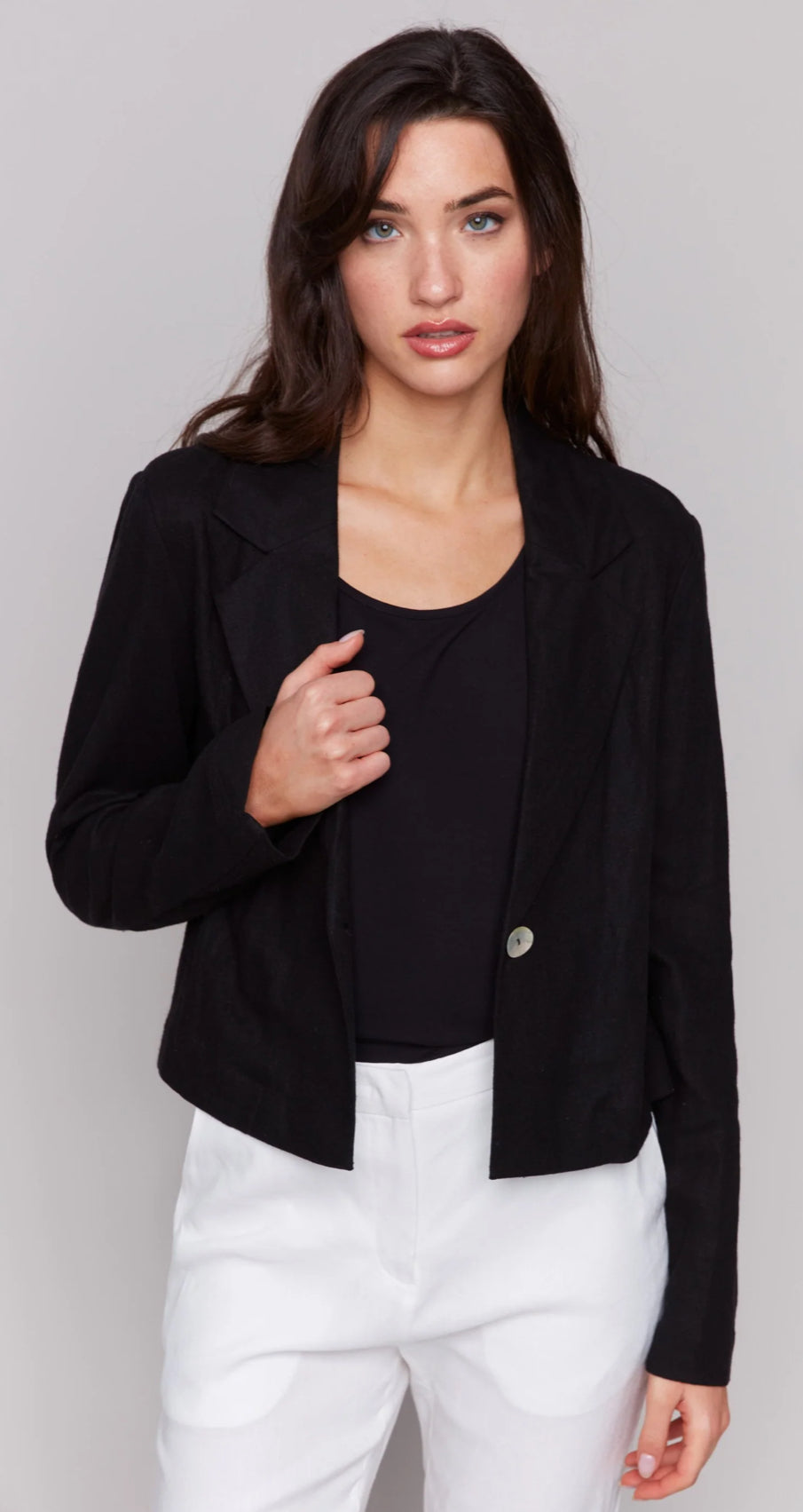 Cropped linen blend blazer