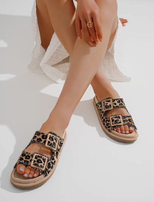 Leopard double strap sandal