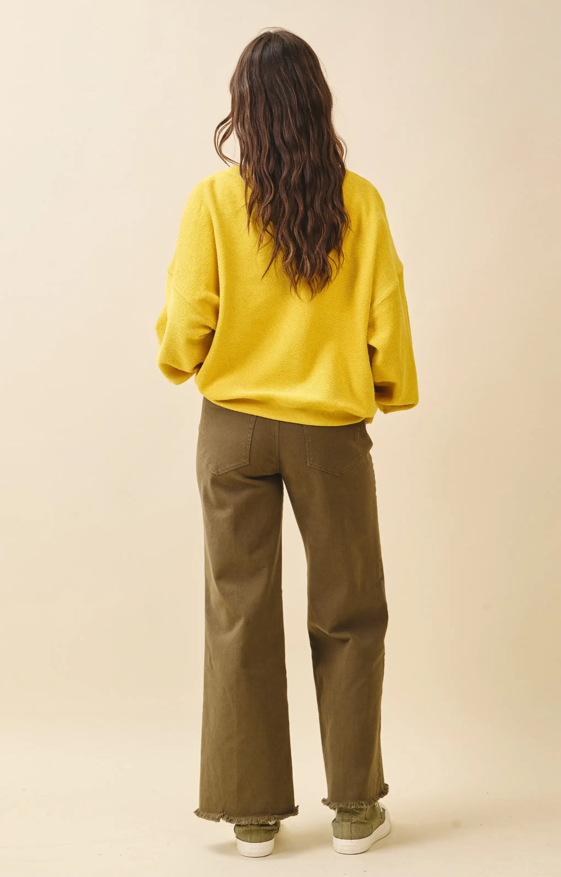 Wide Leg Raw Hem olive jeans