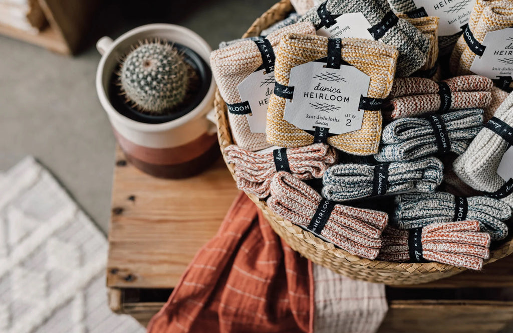 Set/2 knit dishcloth olive