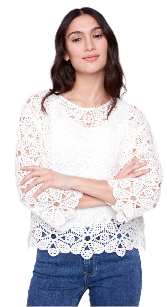 Crochet Long Sleeve Boat Neck Top