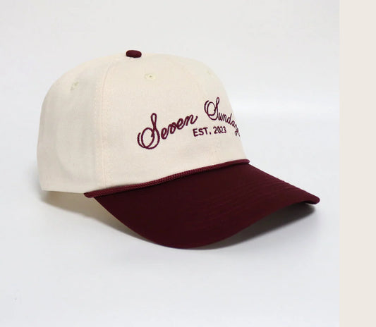 Dad hat, maroon and white