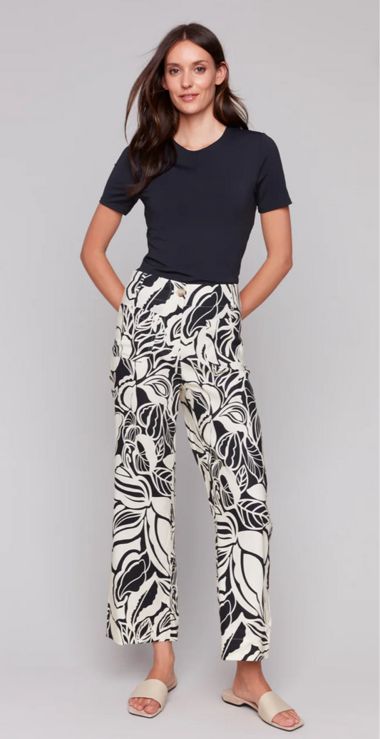Printed Cropped Straight Leg Pant With Patch Pockets