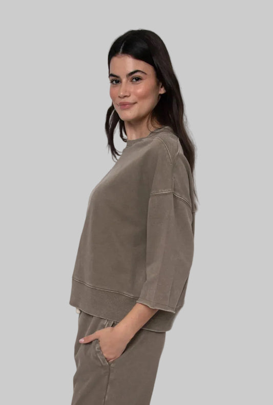 RD STYLE BRIE FRENCH TERRY SHORT SLEEVE TOP - OLIVE