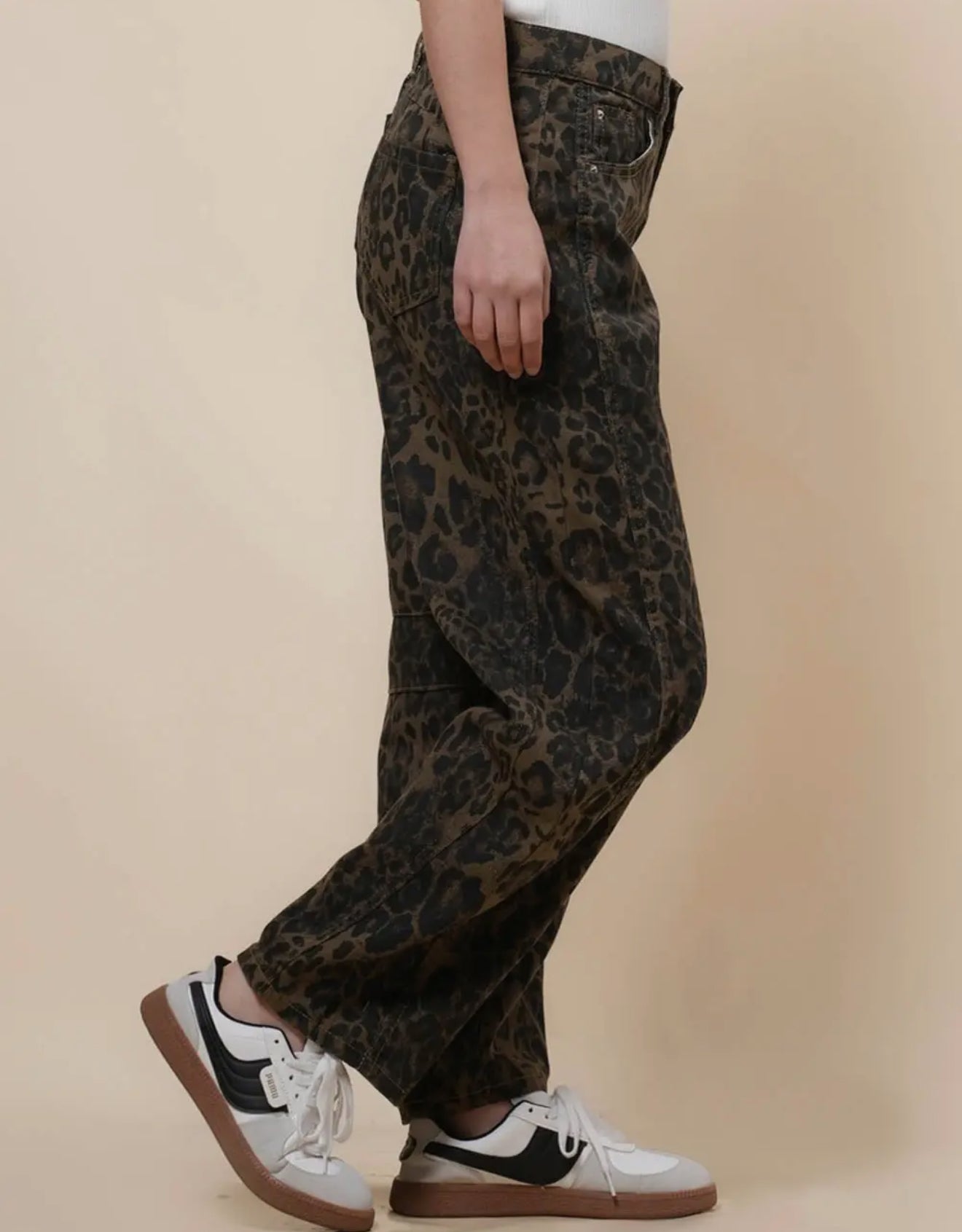 Leopard Denim Barrel Pants
