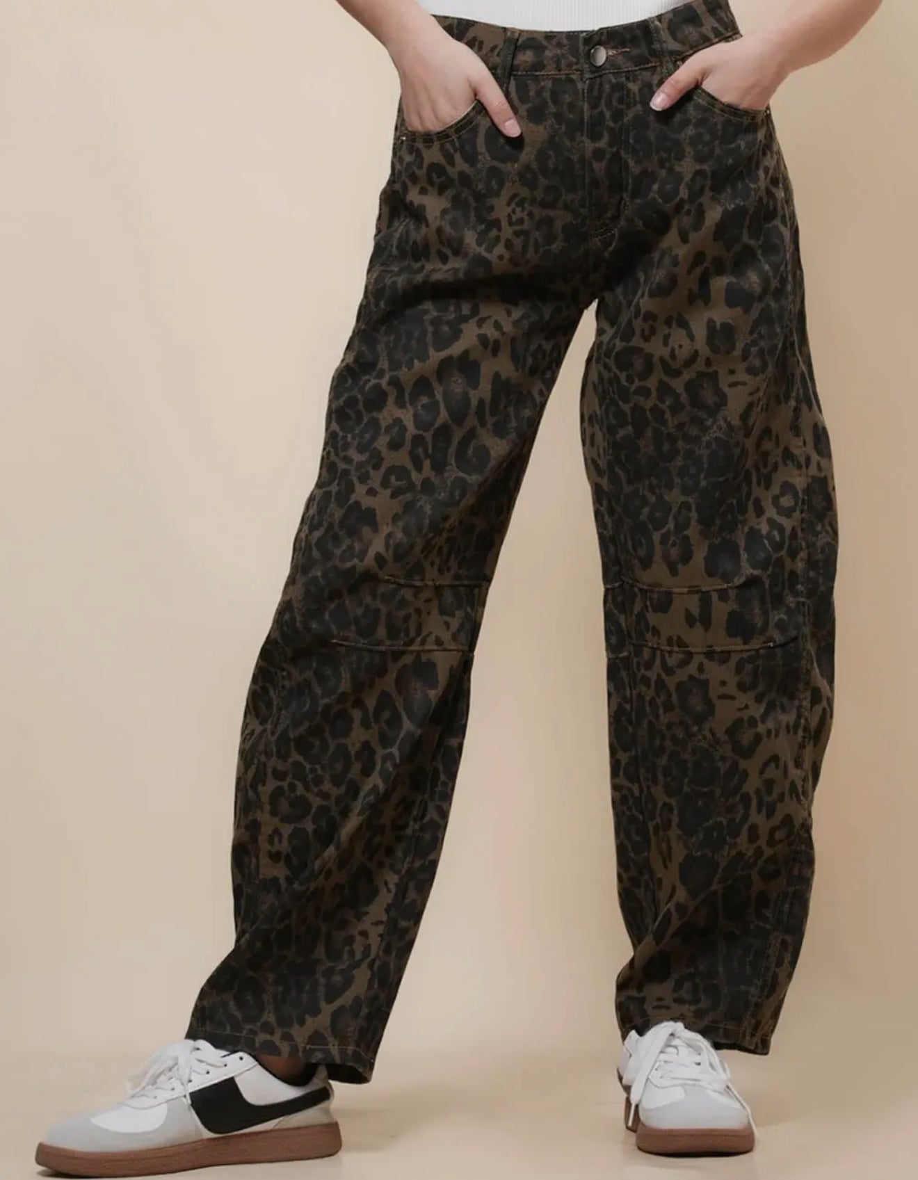 Leopard Denim Barrel Pants