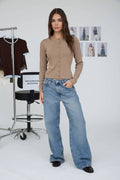 Scalloped Cardigan-taupe