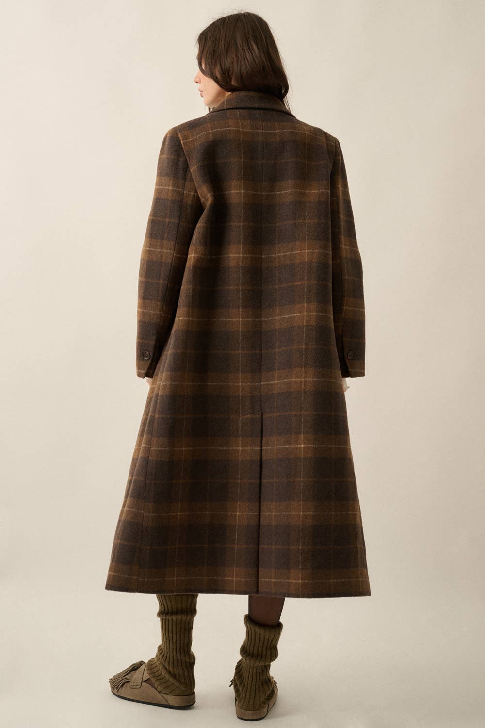 Plaid Felt Double-Breasted Overcoat