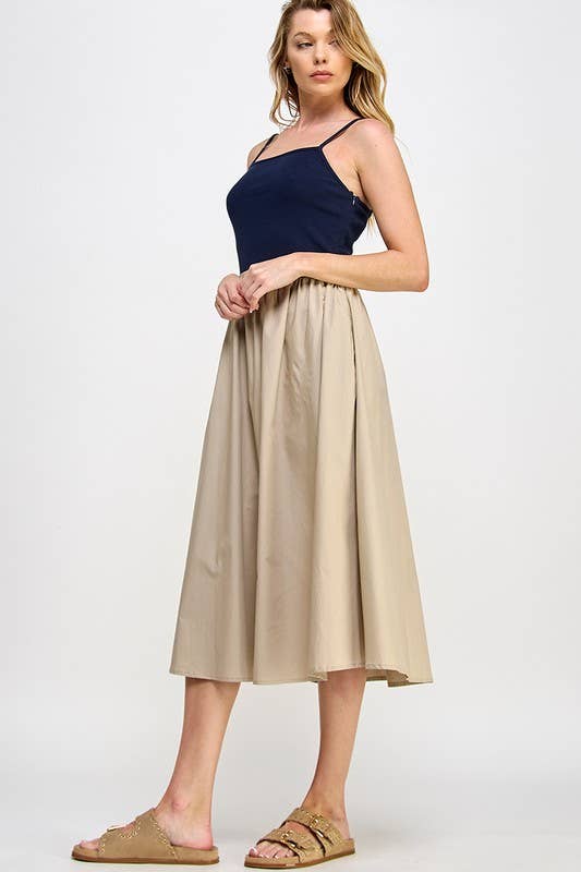 Tank top Midi dresses: Navy/Beige / L