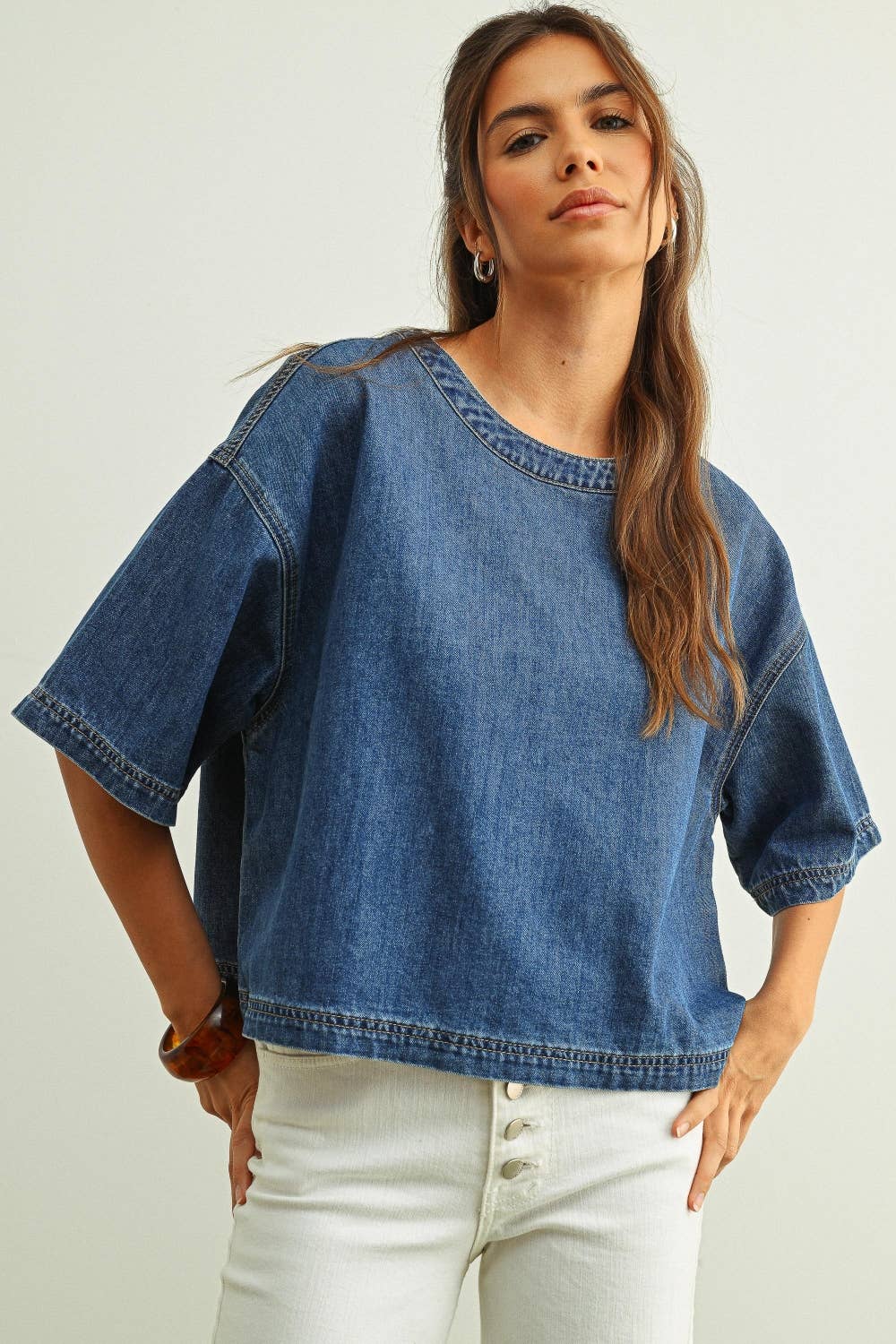 SOLO SHORT SLEEVE DENIM TOP