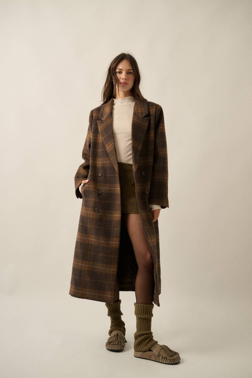 Plaid Felt Double-Breasted Overcoat