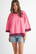 Washed Contrast Trim Boxy Sweatshirt Top