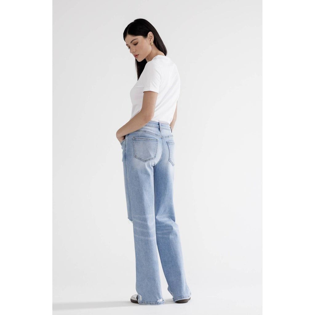 HIGH RISE WIDE WITH KNEE DISTRESSED