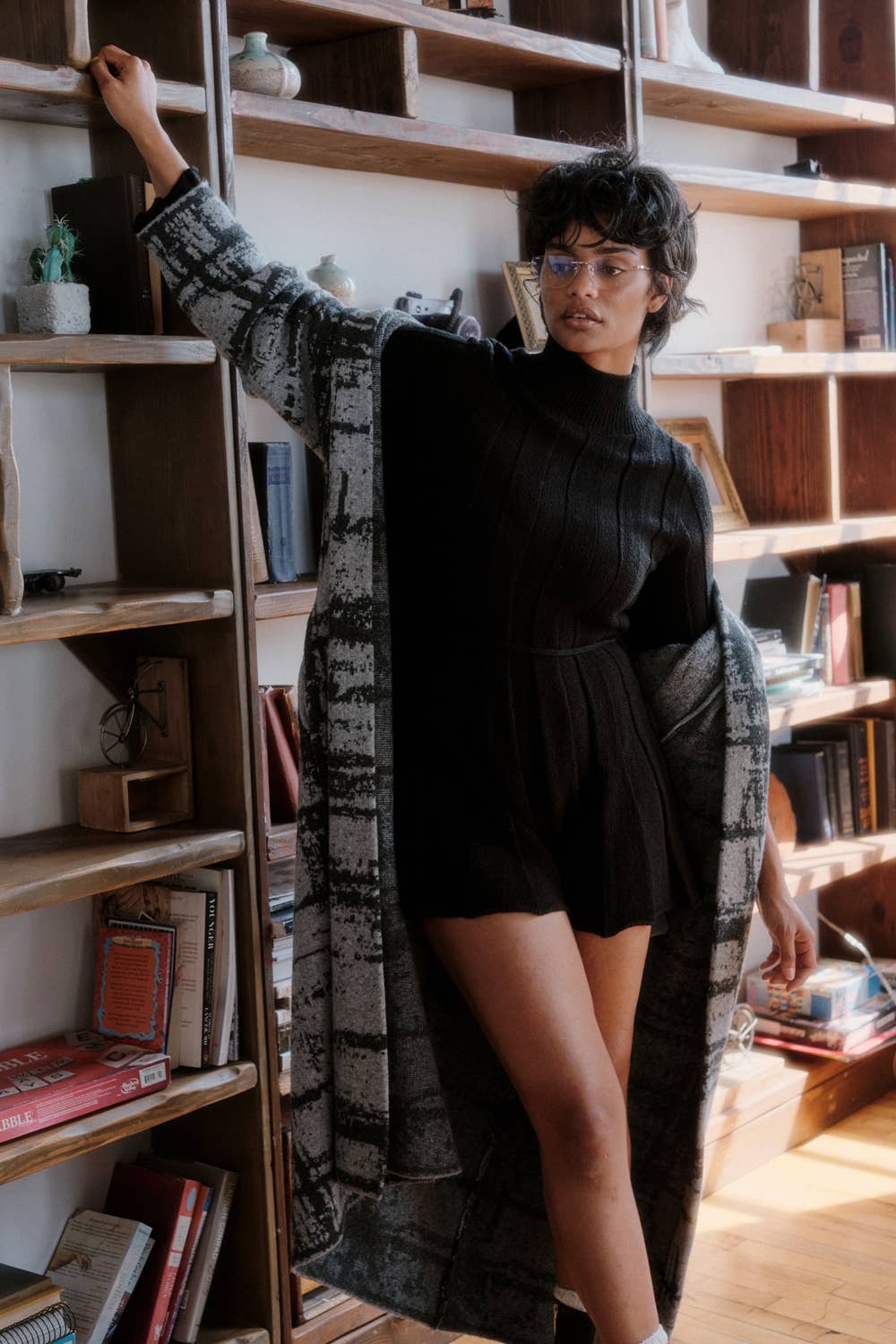 Jacquard-Knit Duster Cardigan