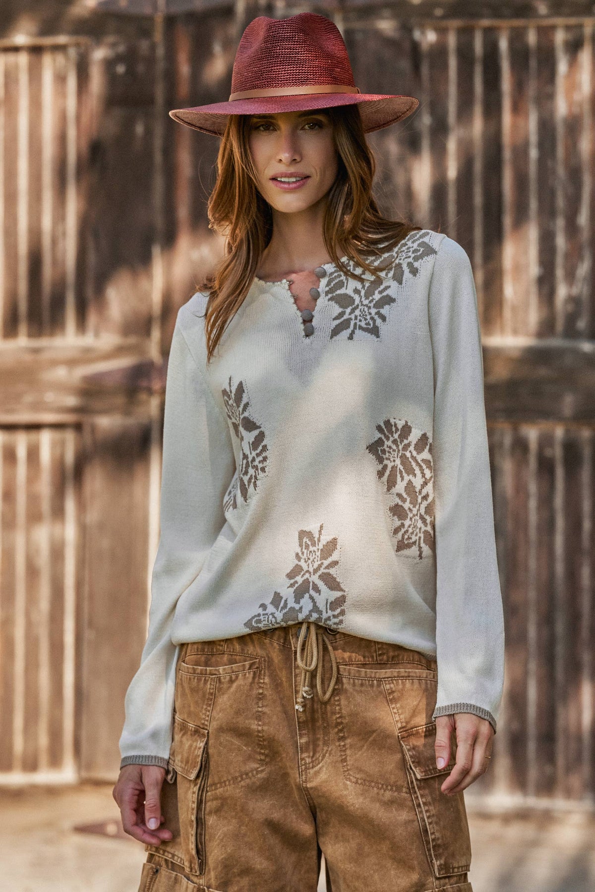 Floral Knit Sweater With Buttons
