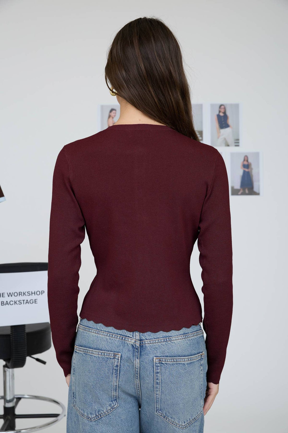 Scalloped cardigan- burgundy
