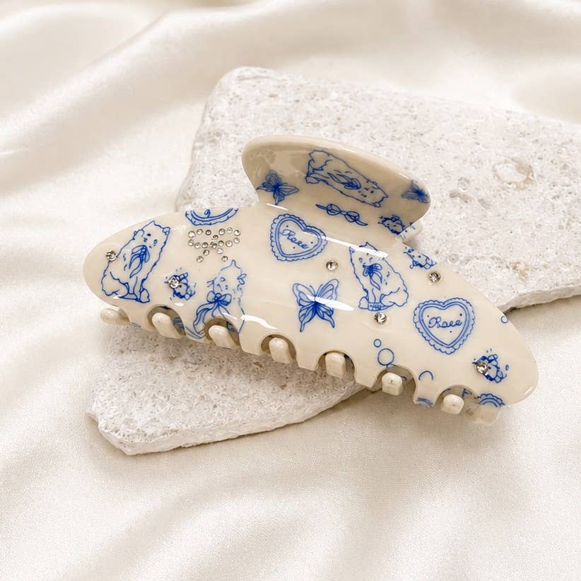 BLUE TOILE PRINT HAIR CLAW CLIPS