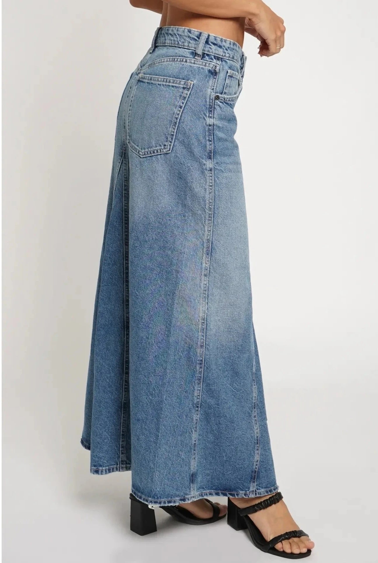 Fit Flare Denim Maxi Skirt