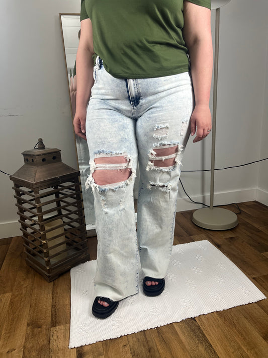 High Rise Wide Leg Acid Wash Jean