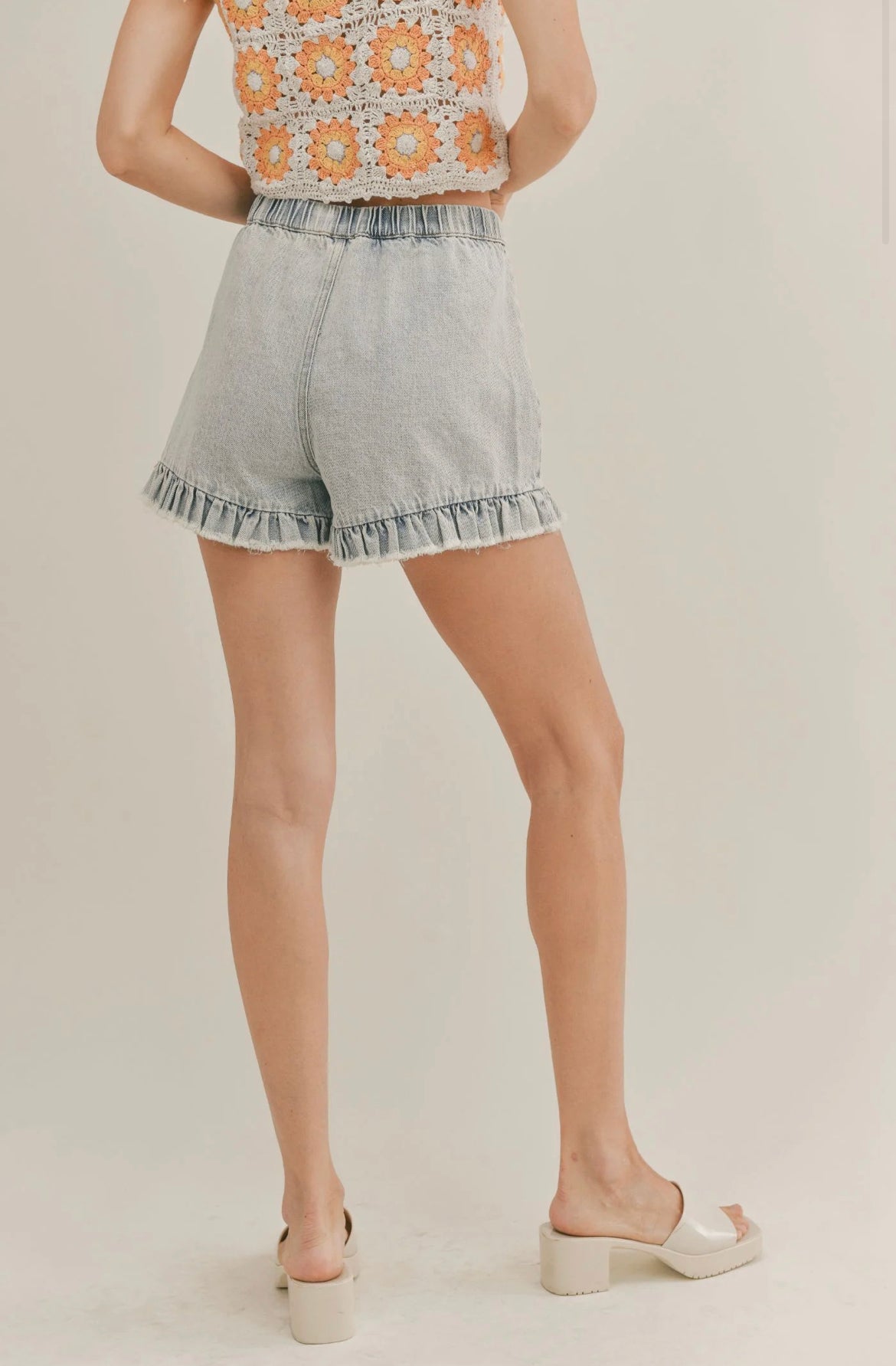 Late Night Denim Ruffled Shorts