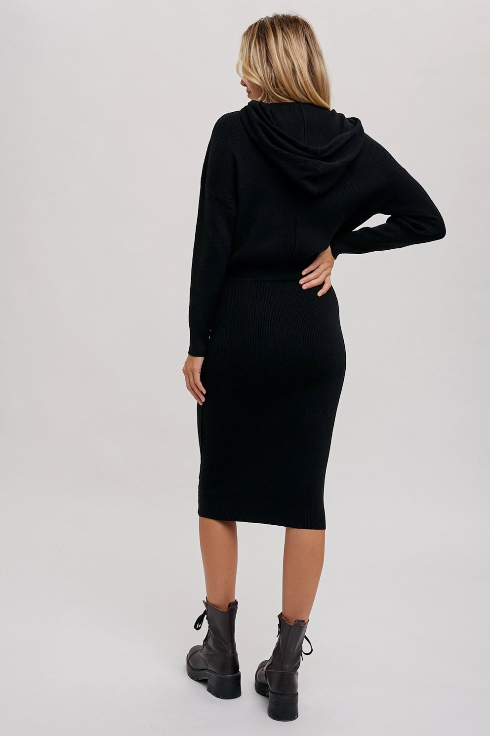 Ribbed Sweater Hoodie Dress