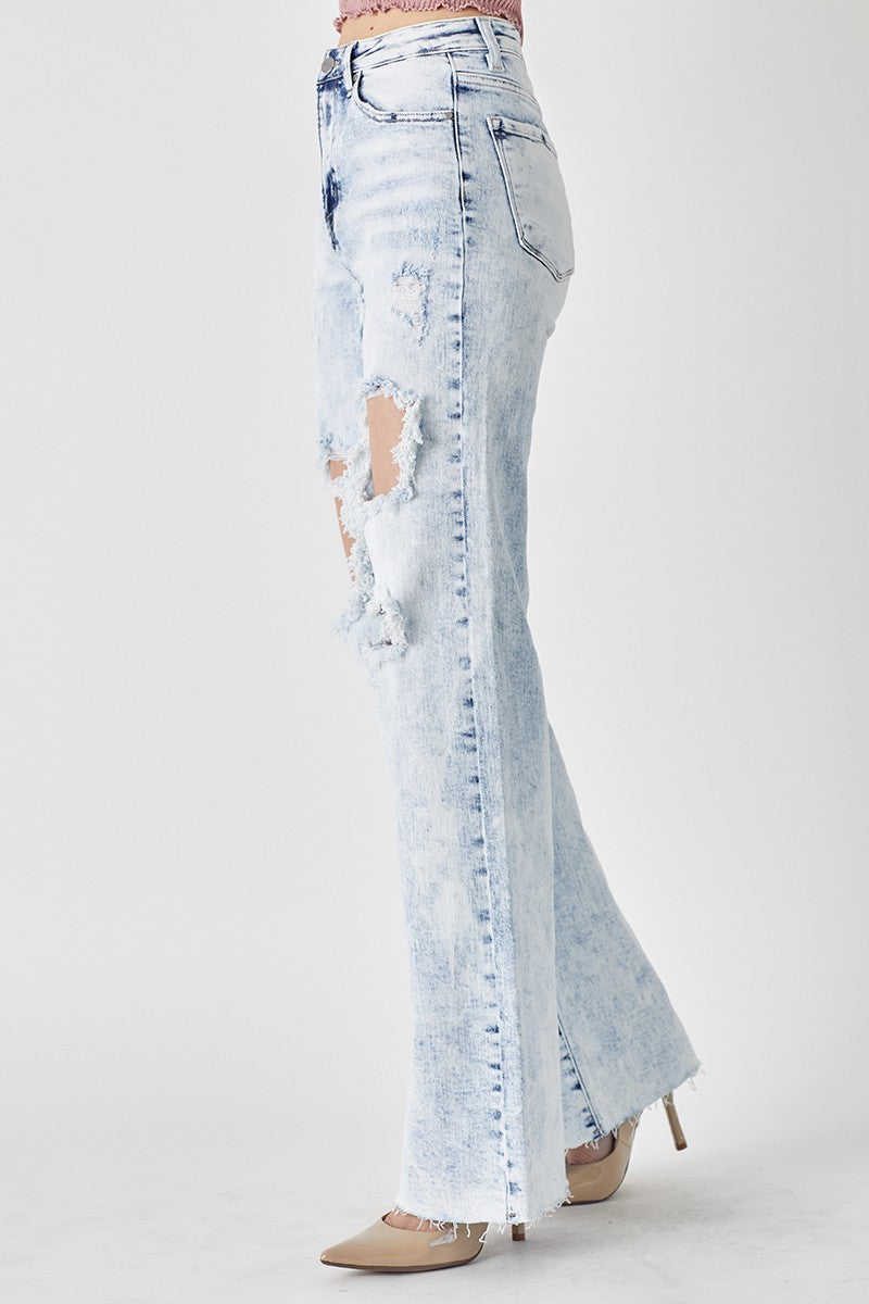 High Rise Wide Leg Acid Wash Jean