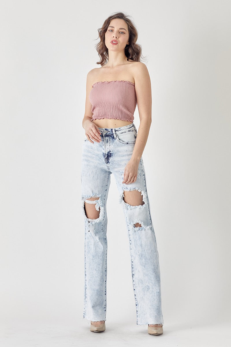 High Rise Wide Leg Acid Wash Jean