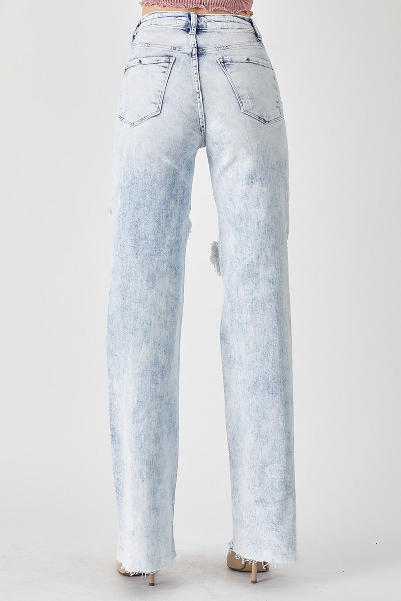 High Rise Wide Leg Acid Wash Jean