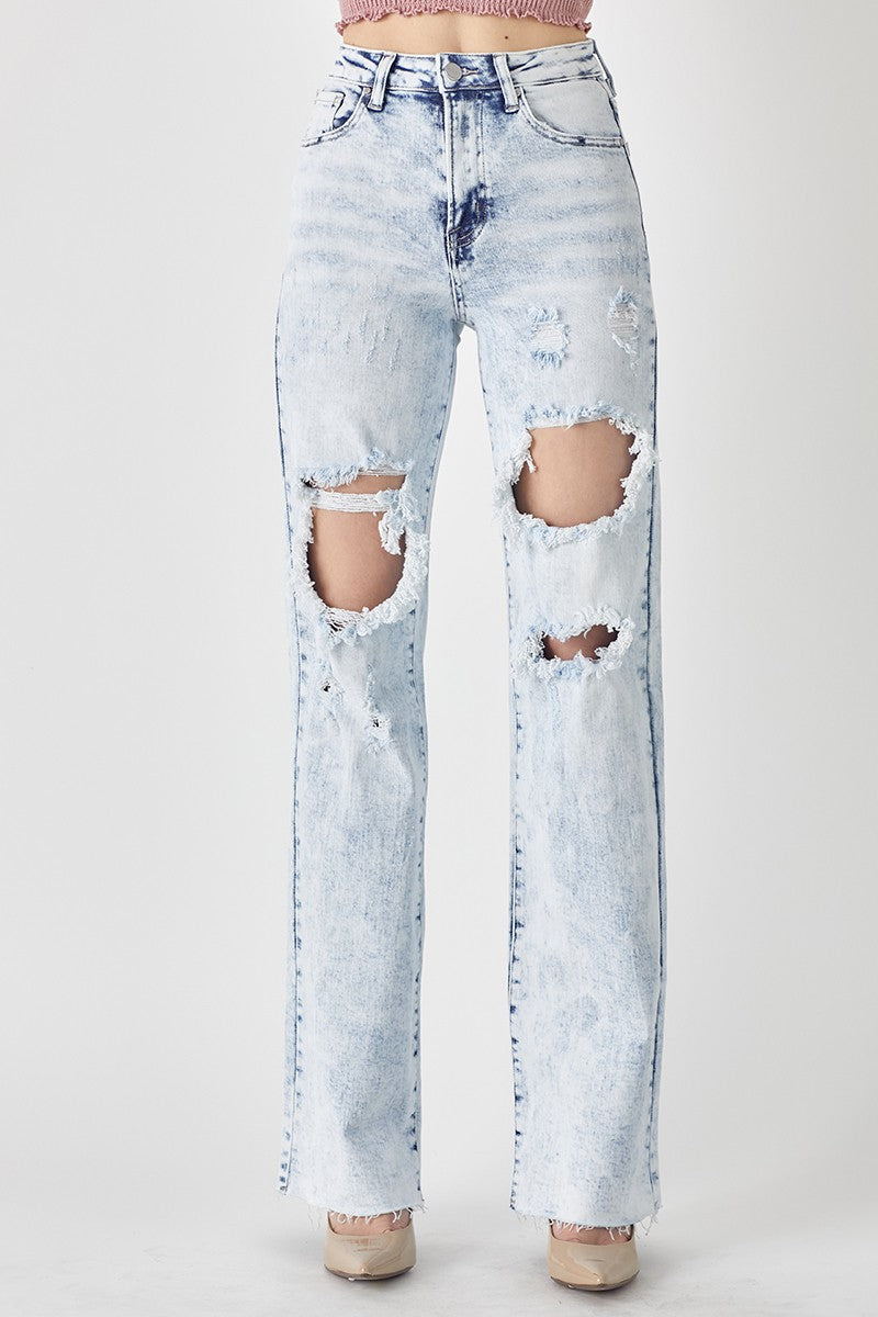 High Rise Wide Leg Acid Wash Jean