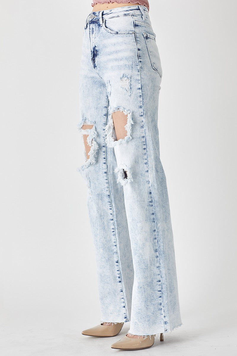 High Rise Wide Leg Acid Wash Jean